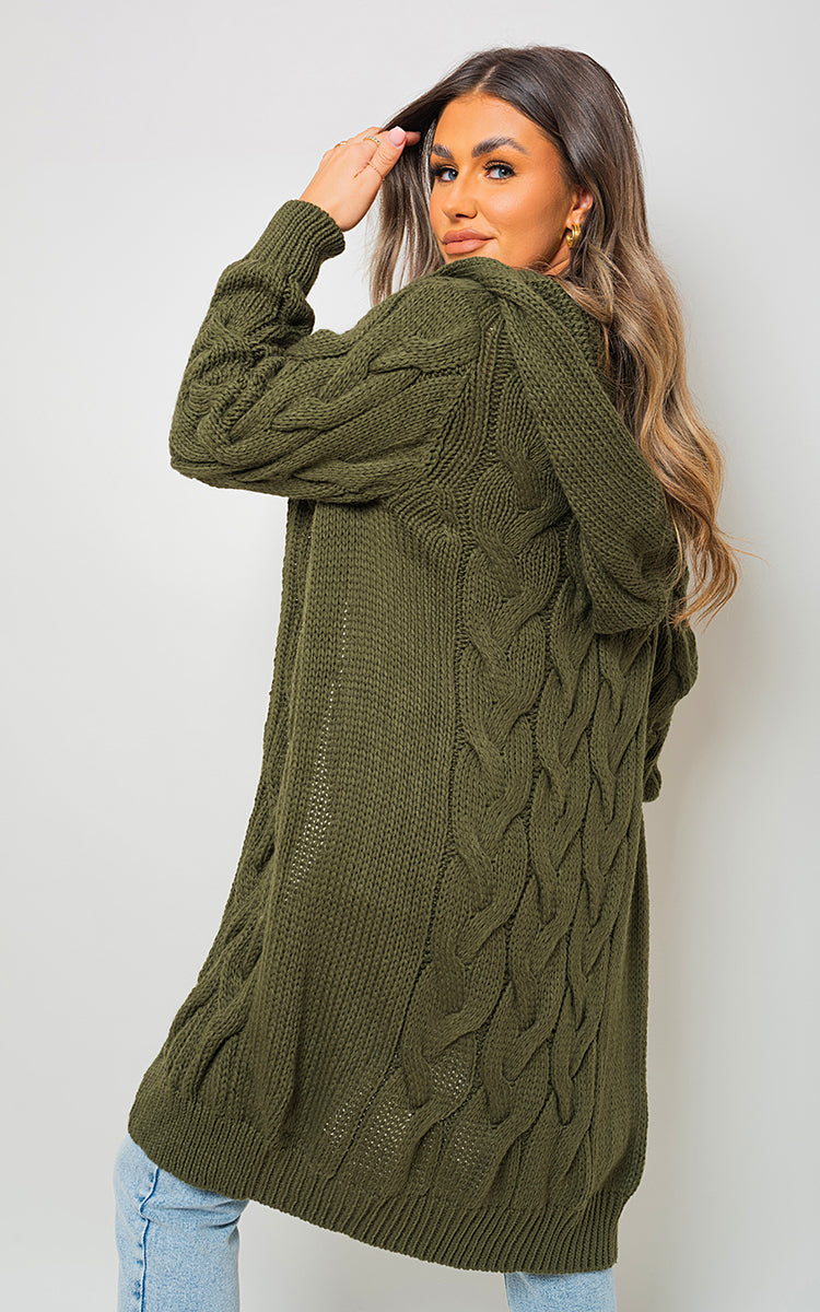 Chunky Cable Knitted Oversized Longline Hooded Cardigan Jumpers & Cardigans - LittleTay Moda Dropship