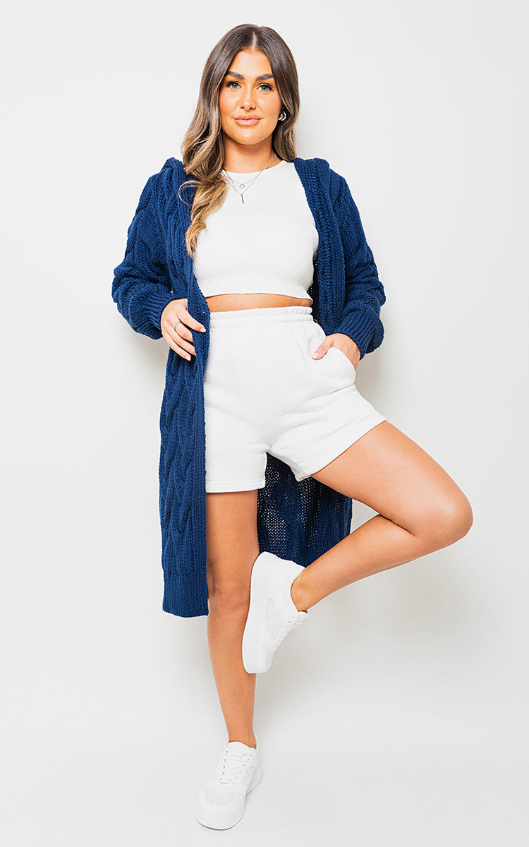 Chunky Cable Knitted Oversized Longline Hooded Cardigan Jumpers & Cardigans - LittleTay Moda Dropship