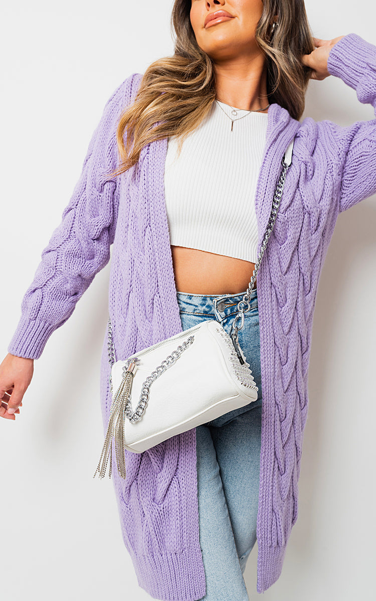 Chunky Cable Knitted Oversized Longline Hooded Cardigan Jumpers & Cardigans - LittleTay Moda Dropship