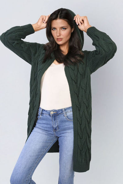 Chunky Cable Knitted Oversized Longline Hooded Cardigan Jumpers & Cardigans - LittleTay Moda Dropship