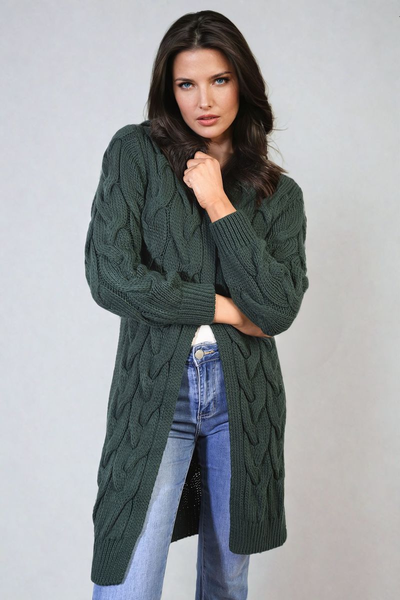 Chunky Cable Knitted Oversized Longline Hooded Cardigan Jumpers & Cardigans - LittleTay Moda Dropship